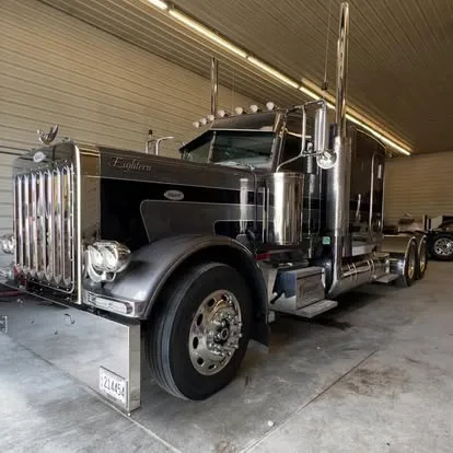 Black and chrome Peterbilt show truck